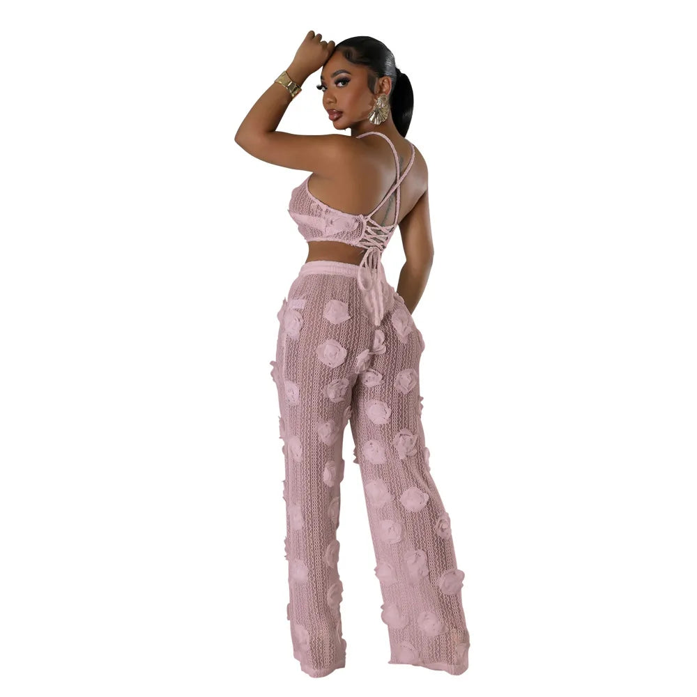 Sexy Crop Mesh Tops Two Piece Set