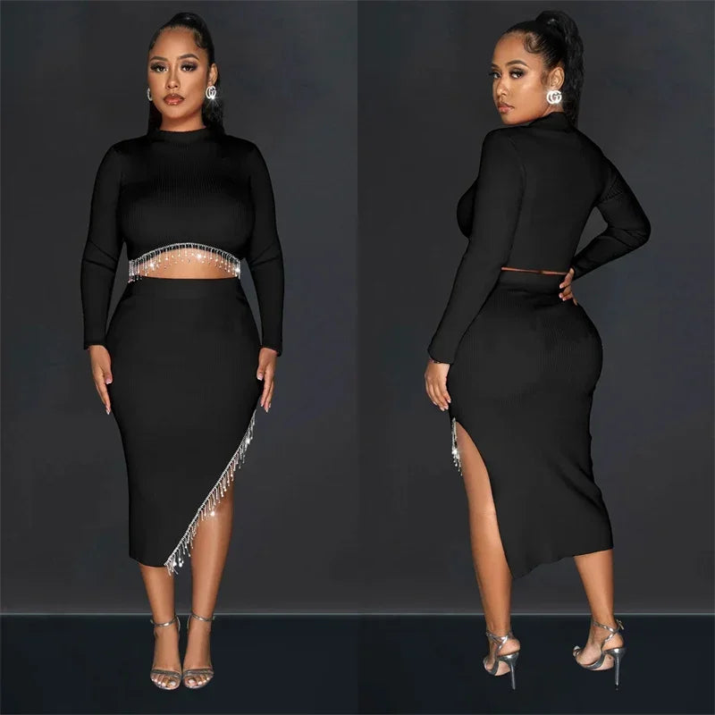 Elegant Split Skirt Two Piece Set