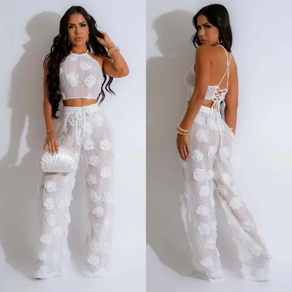 Sexy Crop Mesh Tops Two Piece Set