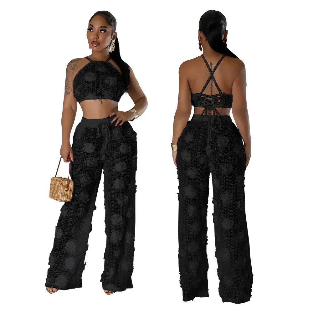 Sexy Crop Mesh Tops Two Piece Set